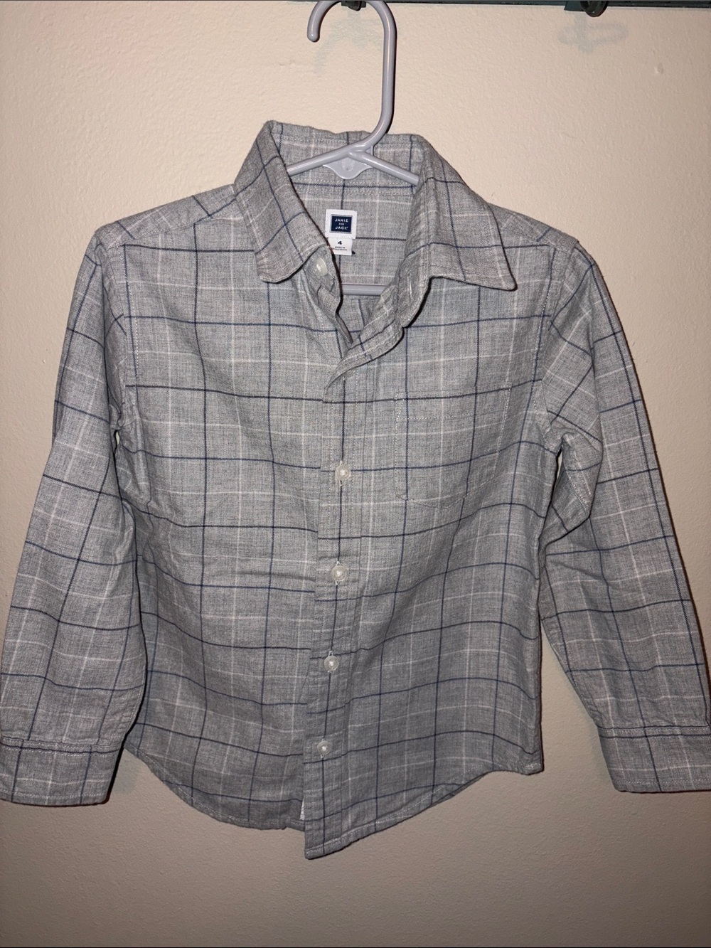 Janie and Jack Grey Plaid Button-Down Shirt with Blue Windowpane